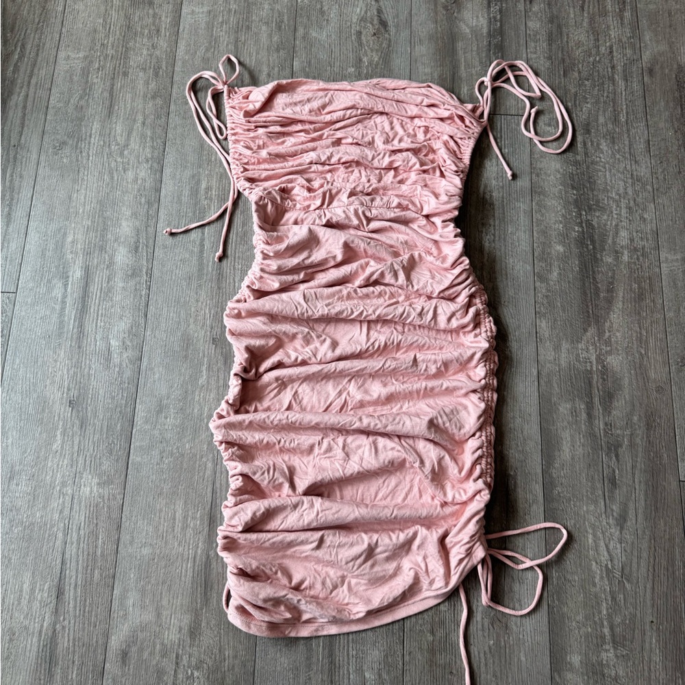 AMTIOUS Elegant Pink Ruched Dress